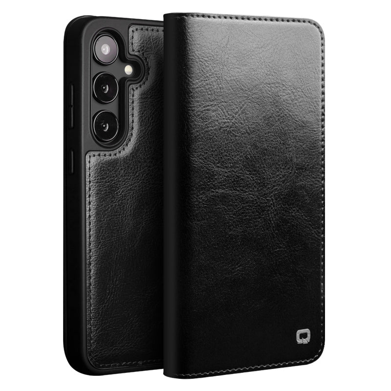 QIALION Wallet Glossy Cowhide Leather Galaxy S24 Phone Case