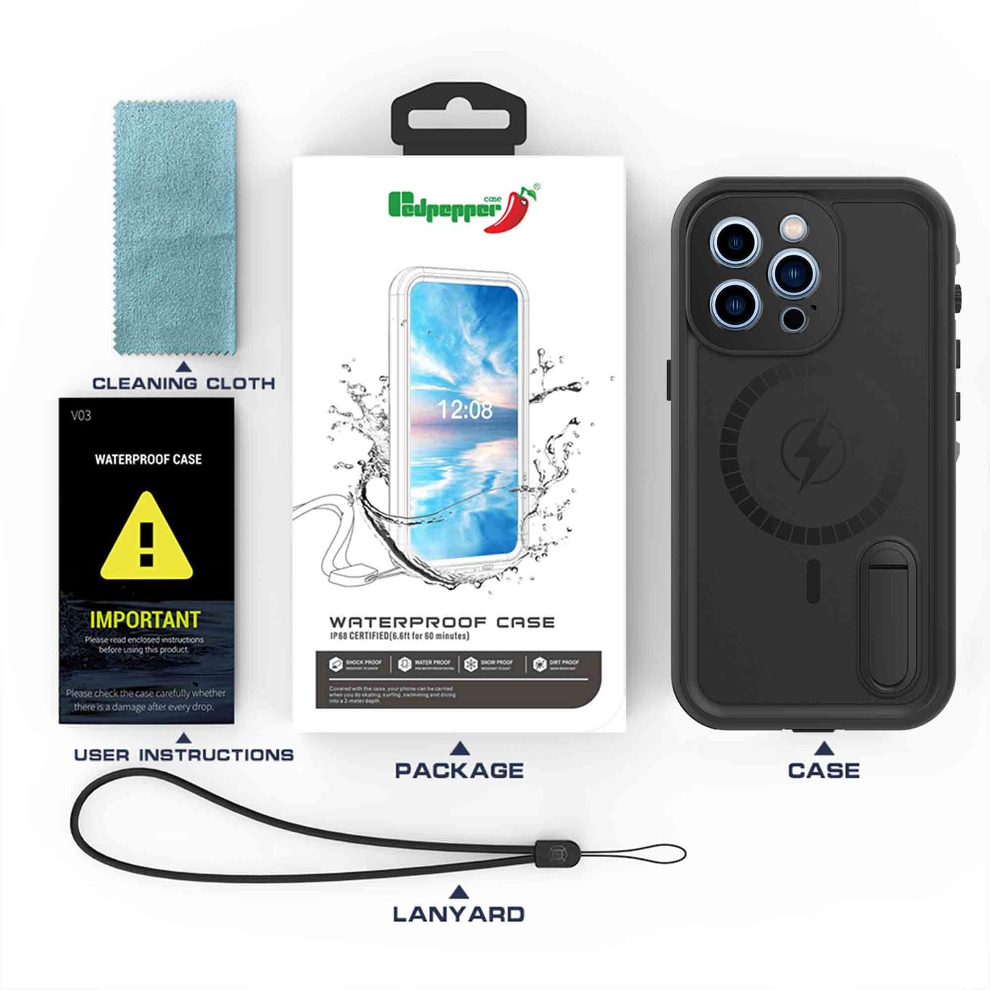 Ultramarine Technology MagSafe Waterproof Phone Case with Stand–Dustproof & Drop Protection - iPhone 13 Pro Max