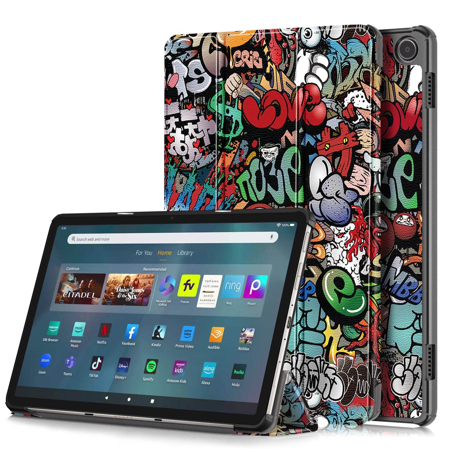 Tri-fold Caster Leather Amazon Kindle Fire Max Case Hard Shell Slim