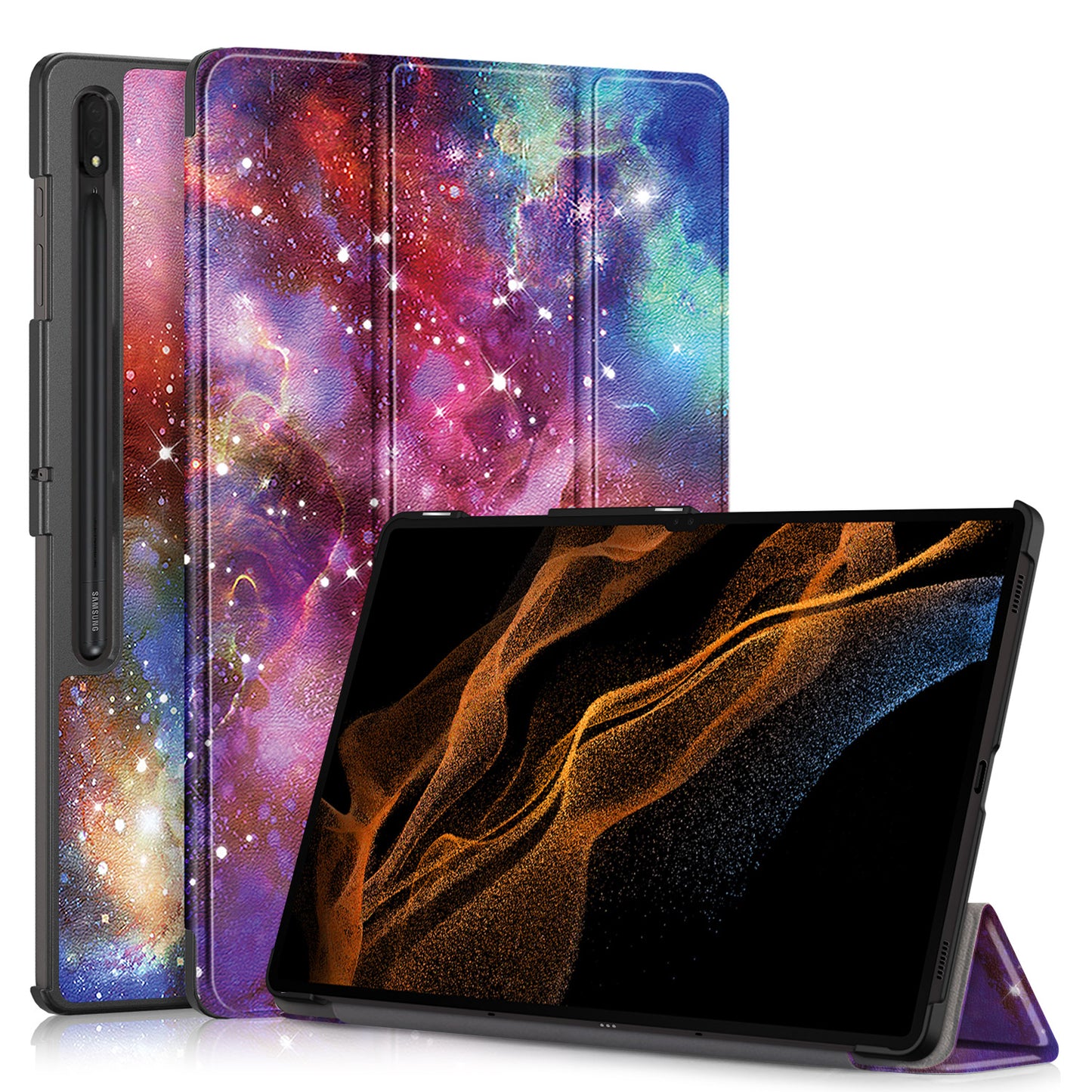 Tri-fold Caster Leather Samsung Galaxy Tab S9 Ultra Case Shell Slim