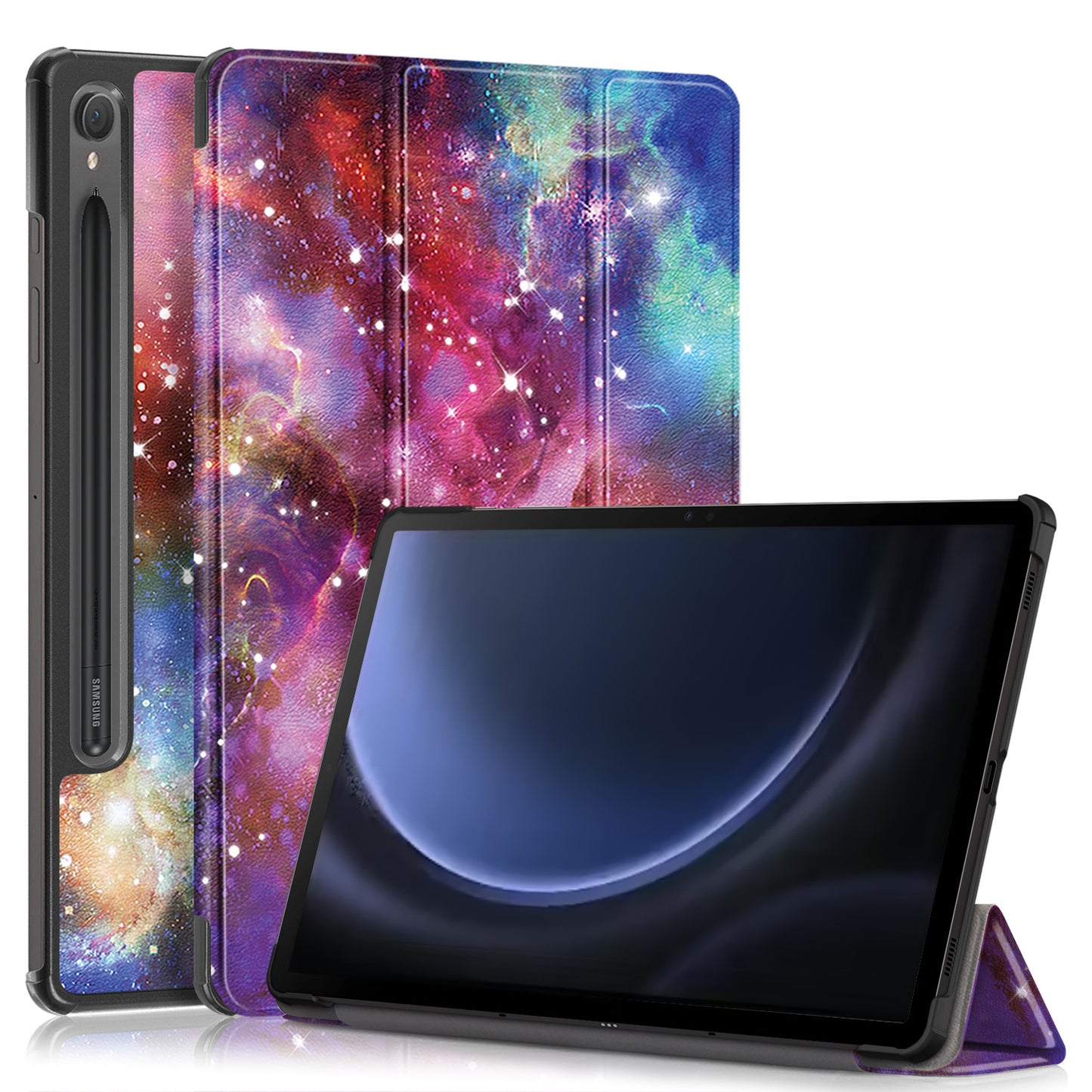 Tri-fold Caster Leather Samsung Galaxy Tab S9 FE Case Hard Shell Slim