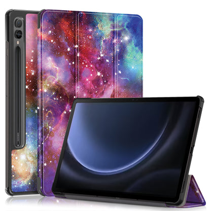 Tri-fold Caster Leather Samsung Galaxy Tab S9 FE+ Case Hard Shell Slim