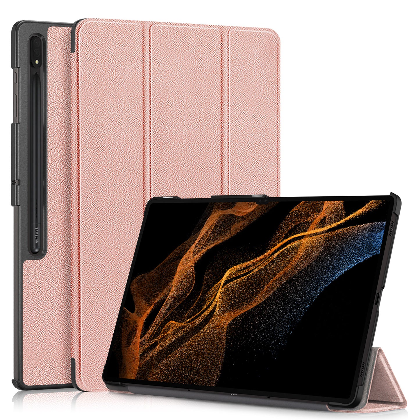 Tri-fold Caster Leather Samsung Galaxy Tab S9 Ultra Case Shell Slim