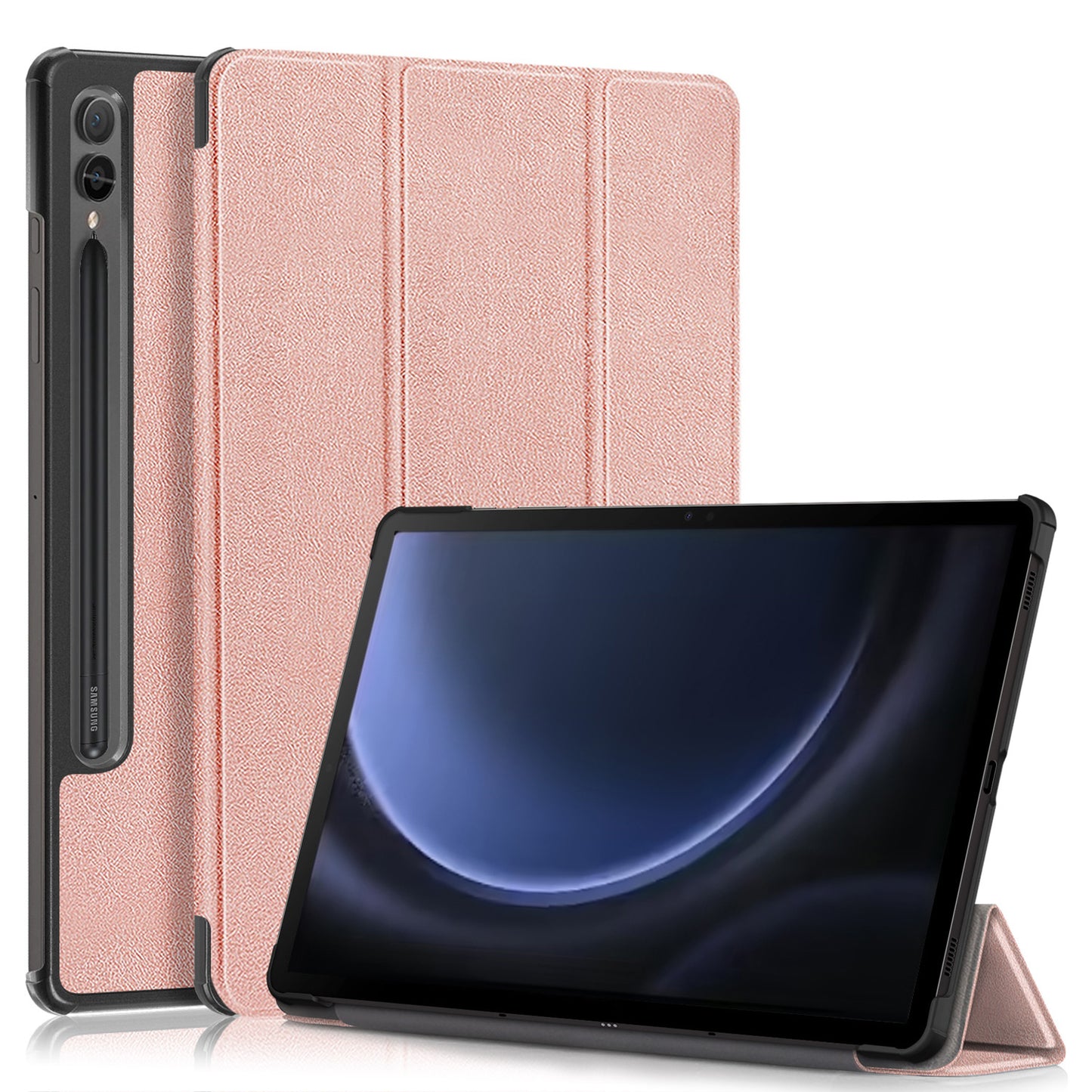 Tri-fold Caster Leather Samsung Galaxy Tab S9 FE+ Case Hard Shell Slim