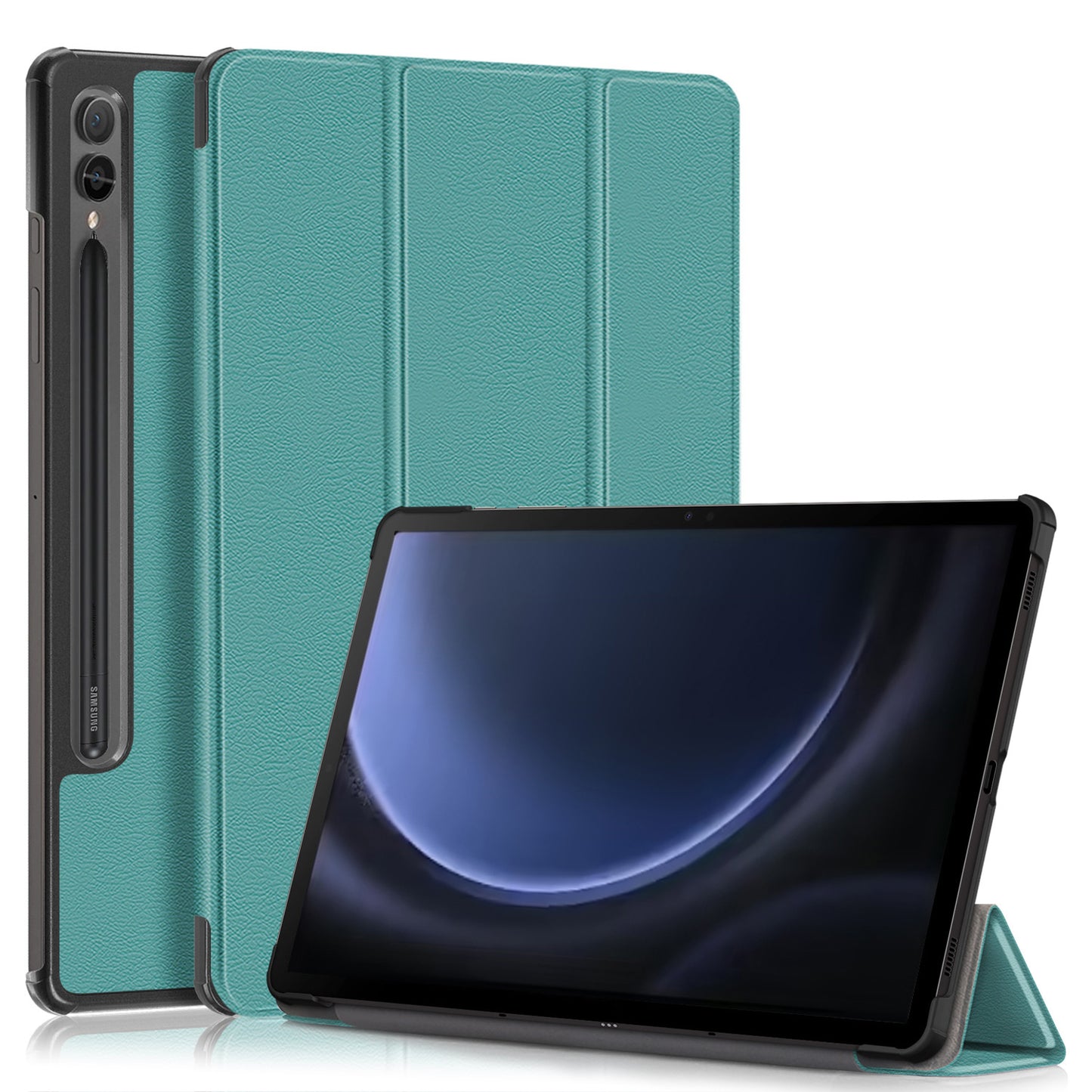 Tri-fold Caster Leather Samsung Galaxy Tab S9 FE+ Case Hard Shell Slim