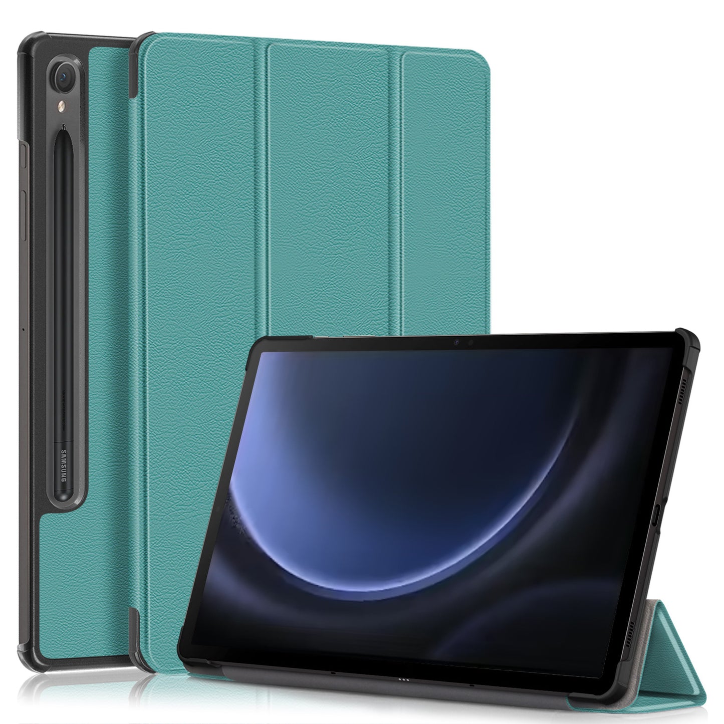 Tri-fold Caster Leather Samsung Galaxy Tab S9 FE Case Hard Shell Slim