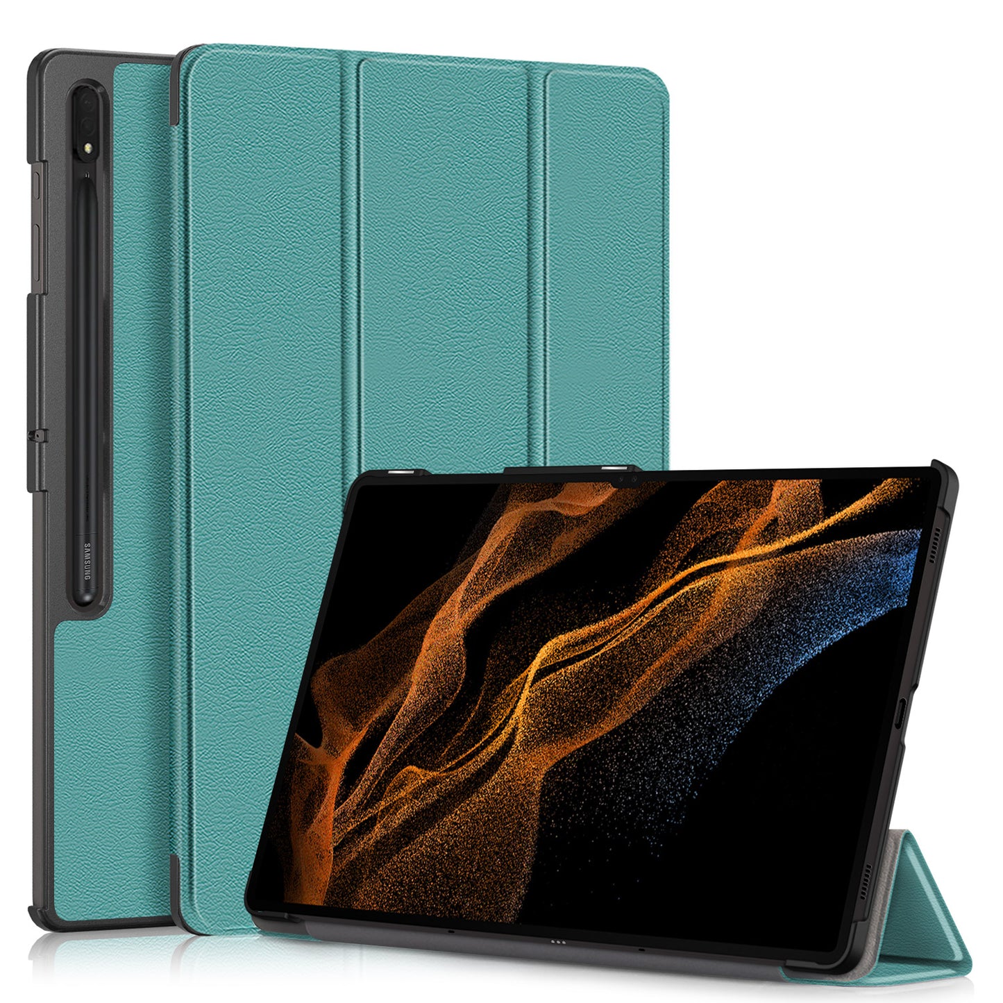 Tri-fold Caster Leather Samsung Galaxy Tab S9 Ultra Case Shell Slim