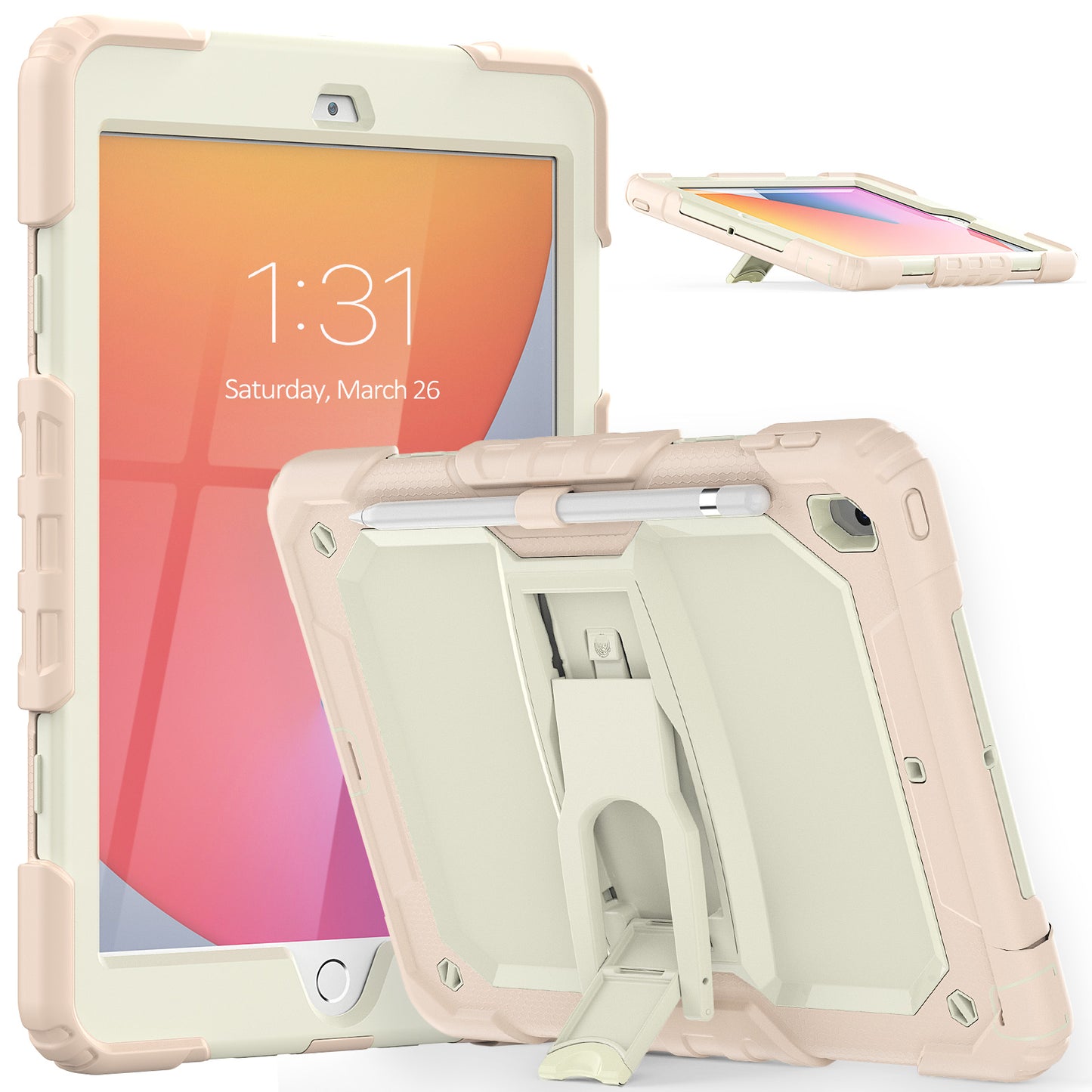 Kickstand Built-in Screen Protector Apple iPad 7 Case Shoulder Strap