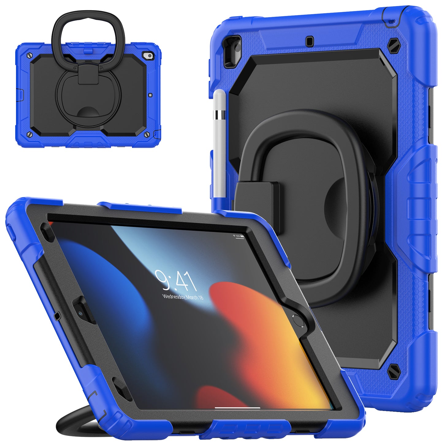 Tough Handle Grip Hook Apple iPad 8 Case Rotatable