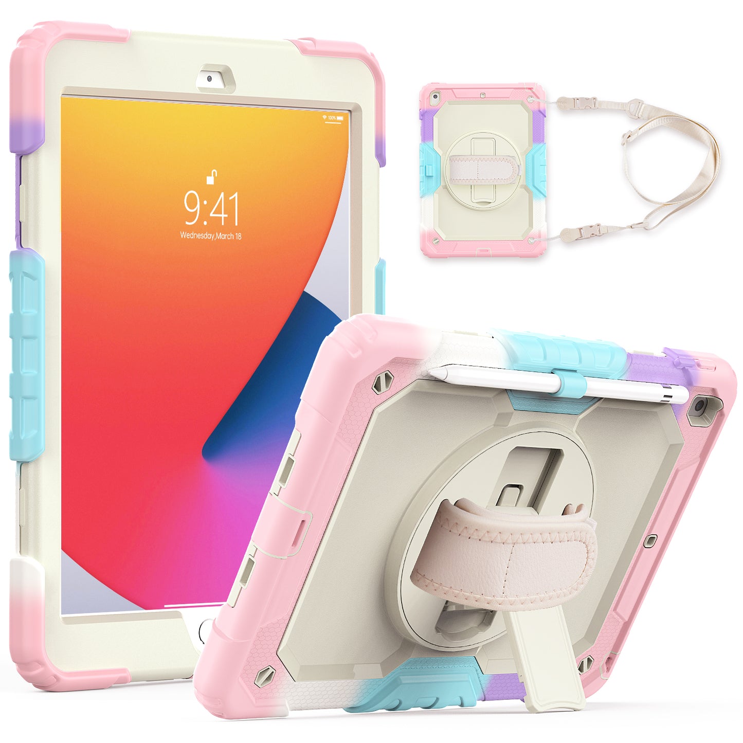 Tough Strap Built-in Screen Protector iPad 9 Case Multi-functional