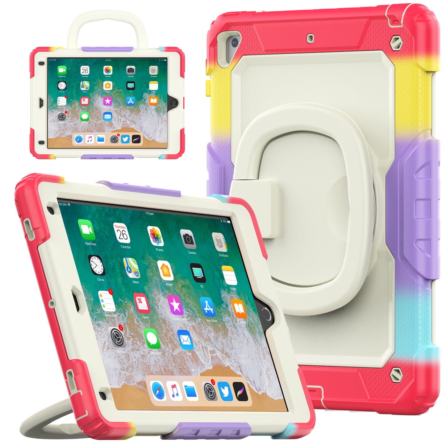 Tough Handle Grip Hook Apple iPad 7 Case Rotatable