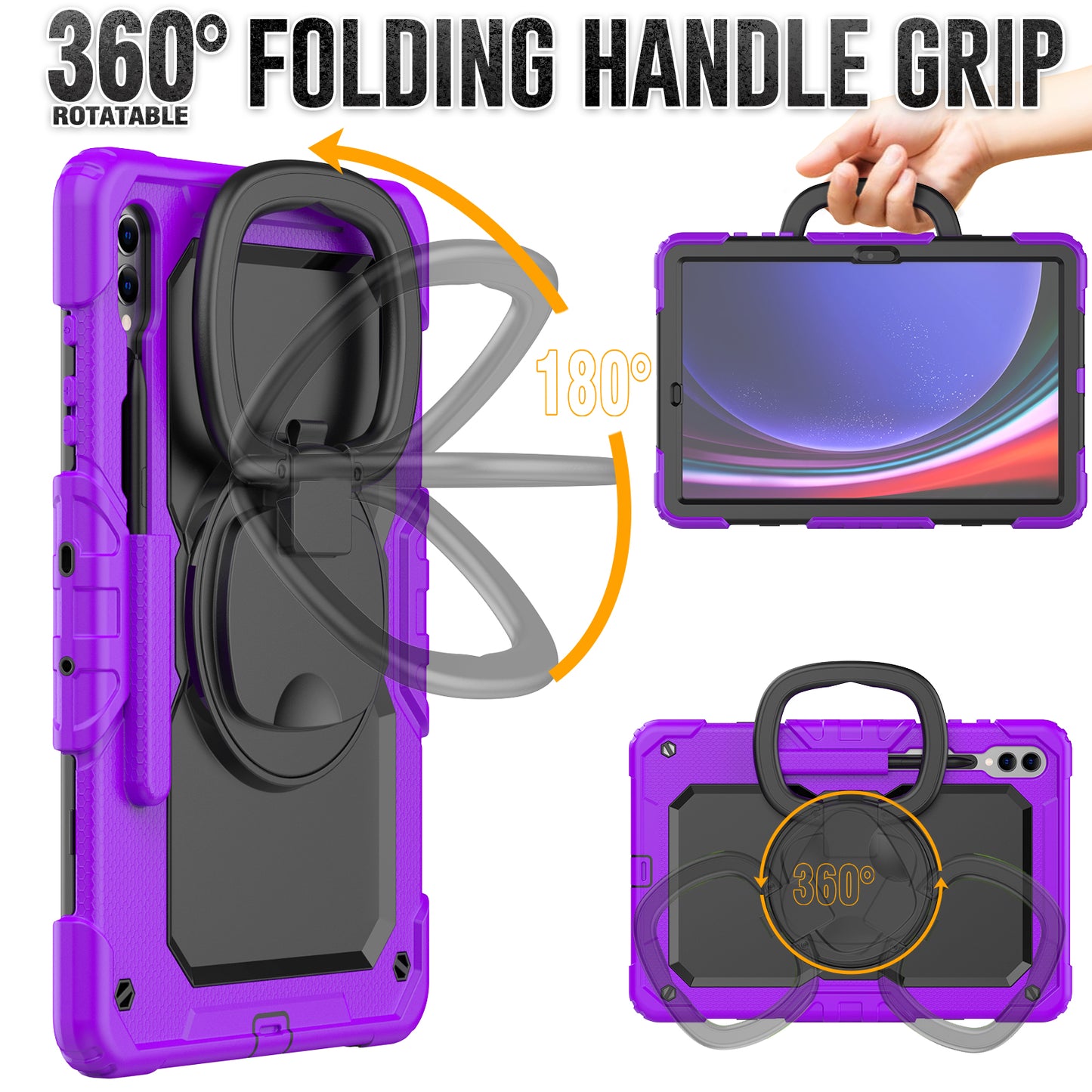 Tough Handle Grip Hook Samsung Galaxy Tab S9+ Case Rotatable