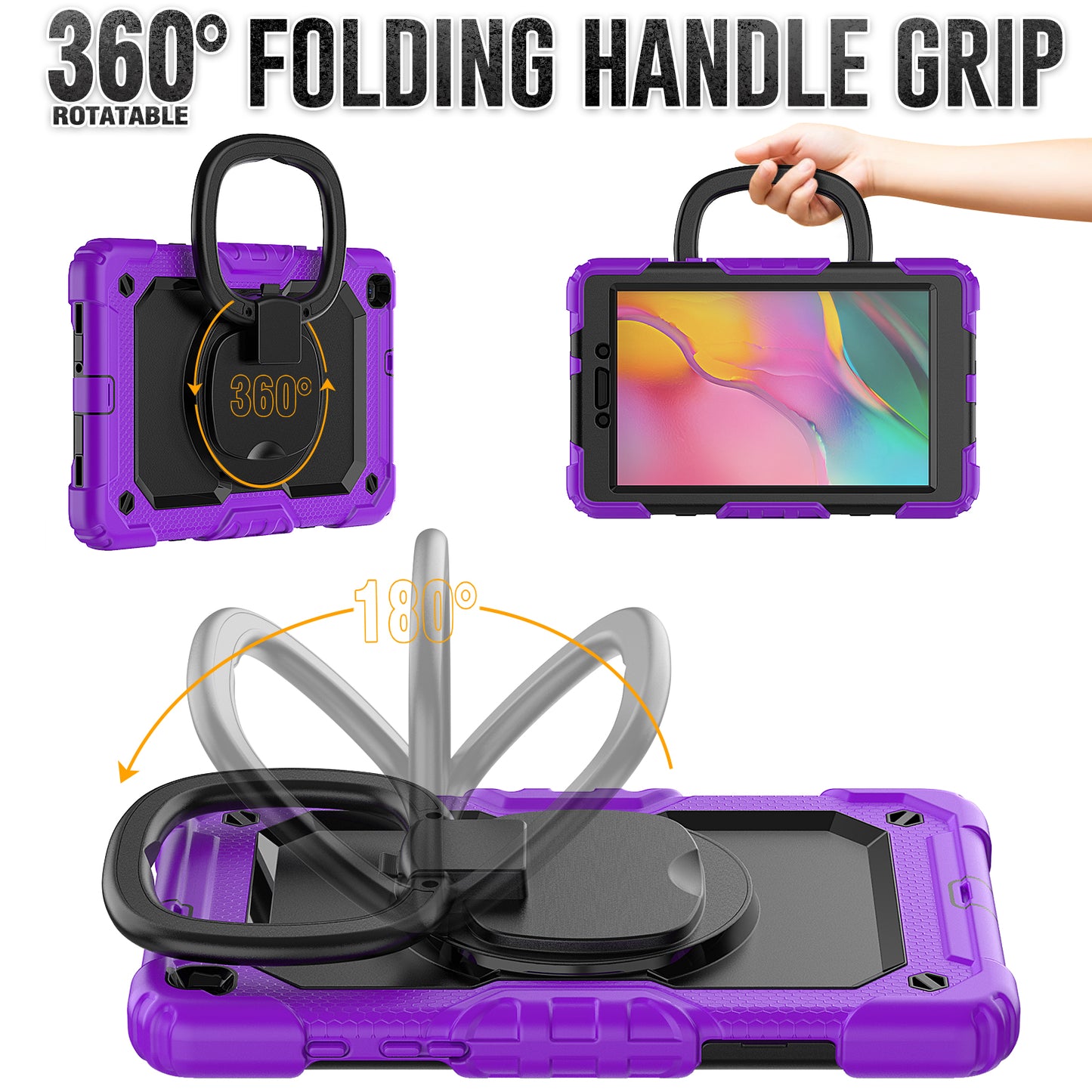 Tough Handle Grip Hook Samsung Galaxy Tab A 8.0 (2019) Case Rotatable