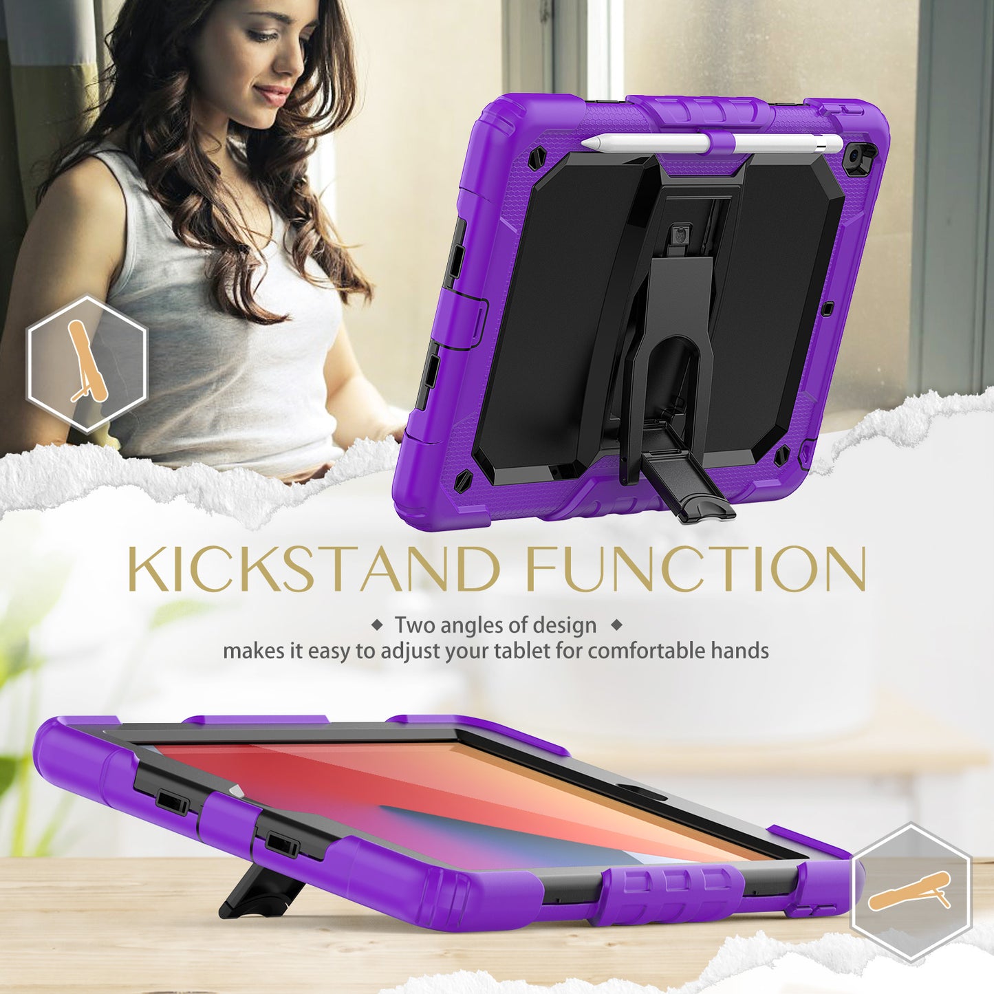 Kickstand Built-in Screen Protector Apple iPad 7 Case Shoulder Strap