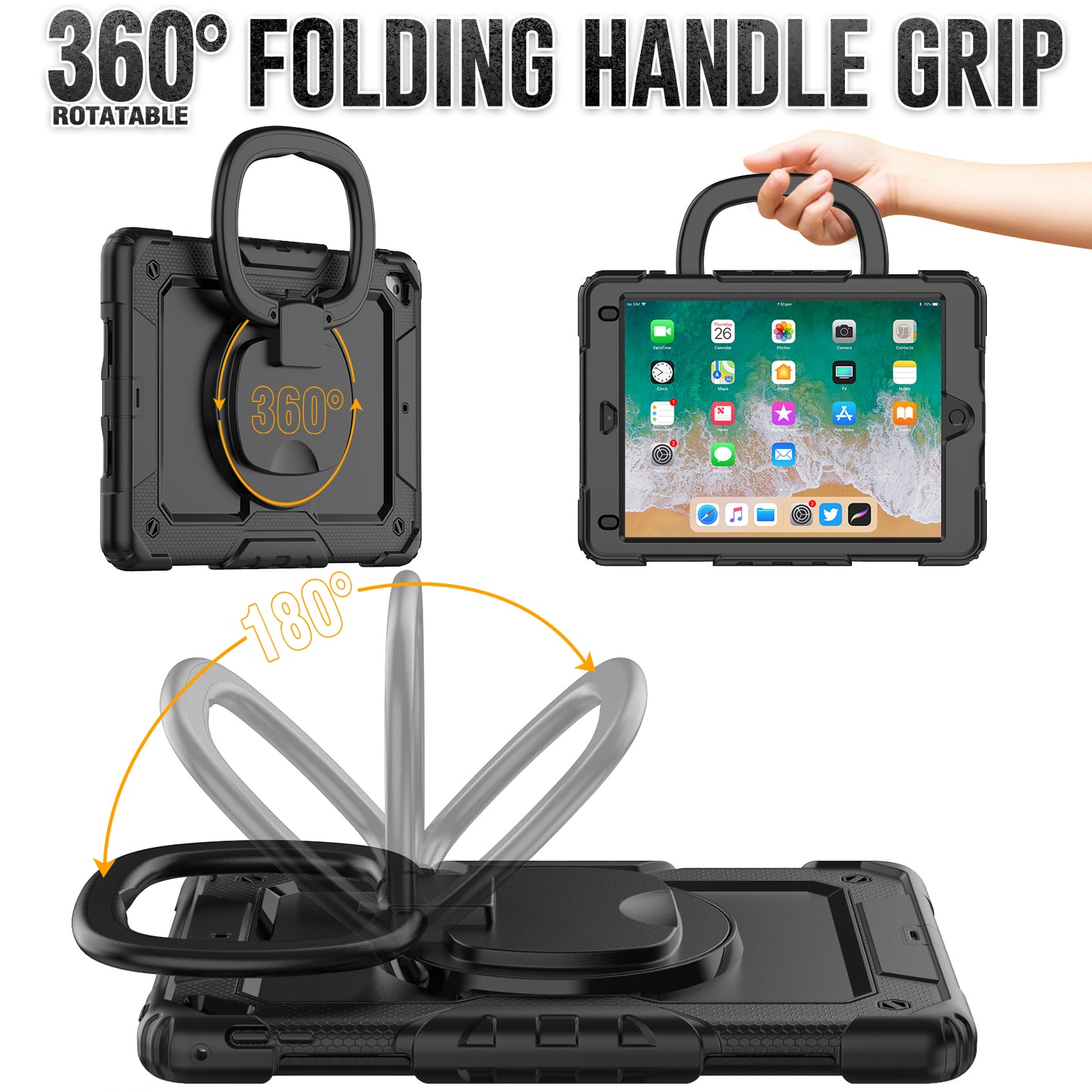 Tough Handle Grip Hook Apple iPad Air 2 Case Rotatable