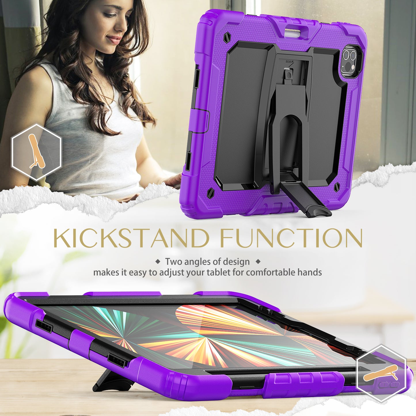 Kickstand Built-in Screen Protector Apple iPad Air 5 Case Shoulder Strap