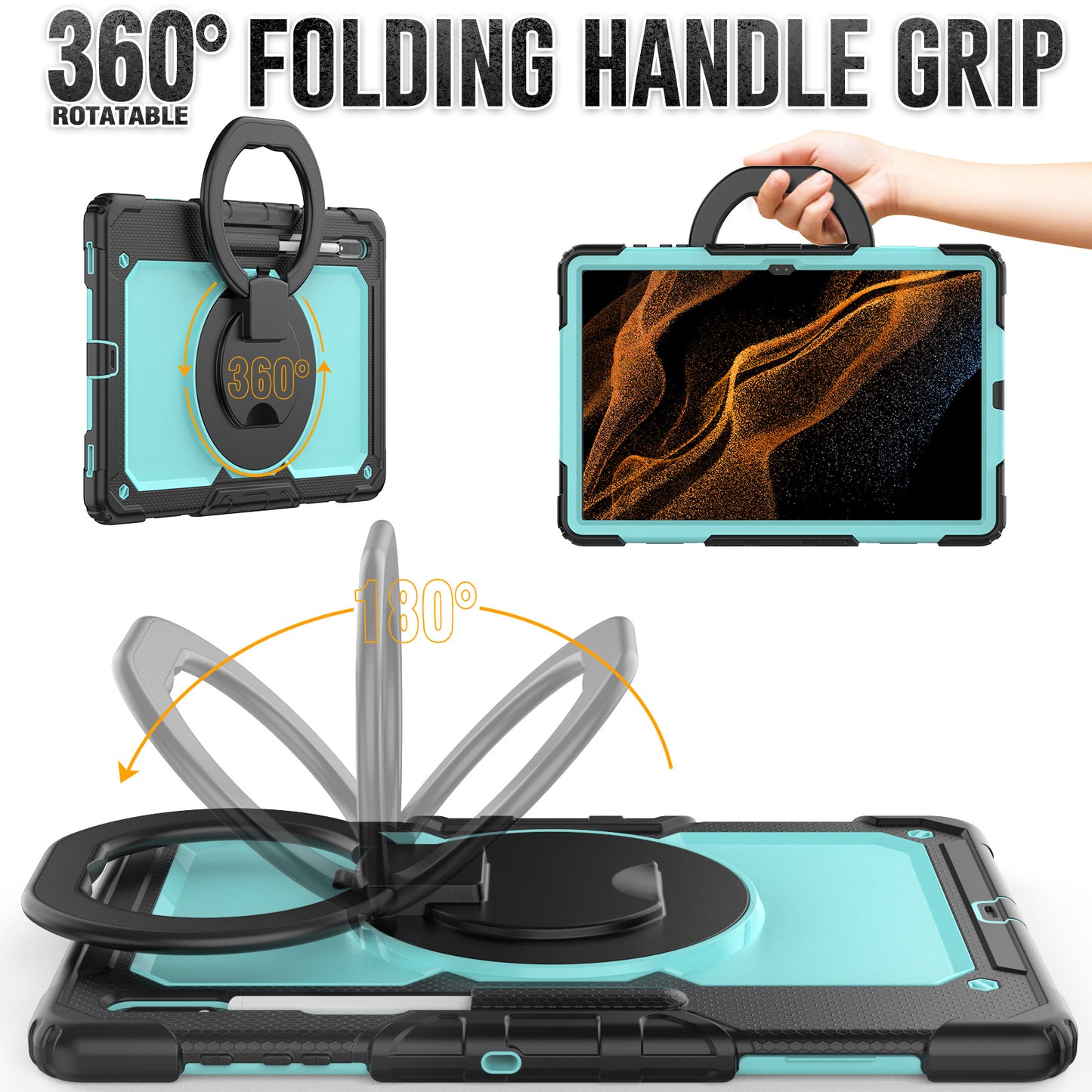 Tough Handle Grip Hook Samsung Galaxy Tab S8 Ultra Case Rotatable