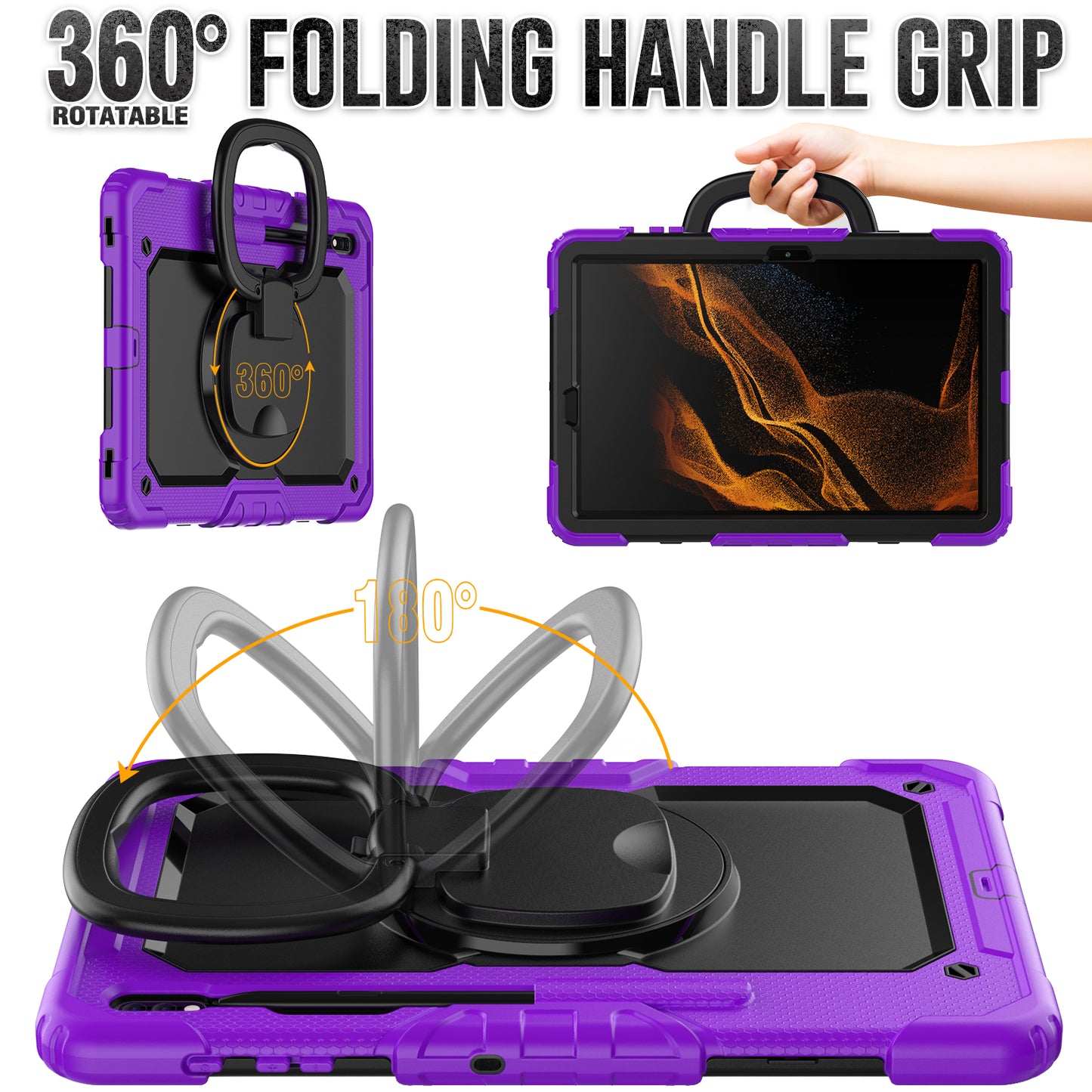 Tough Handle Grip Hook Samsung Galaxy Tab S7+ Case Rotatable