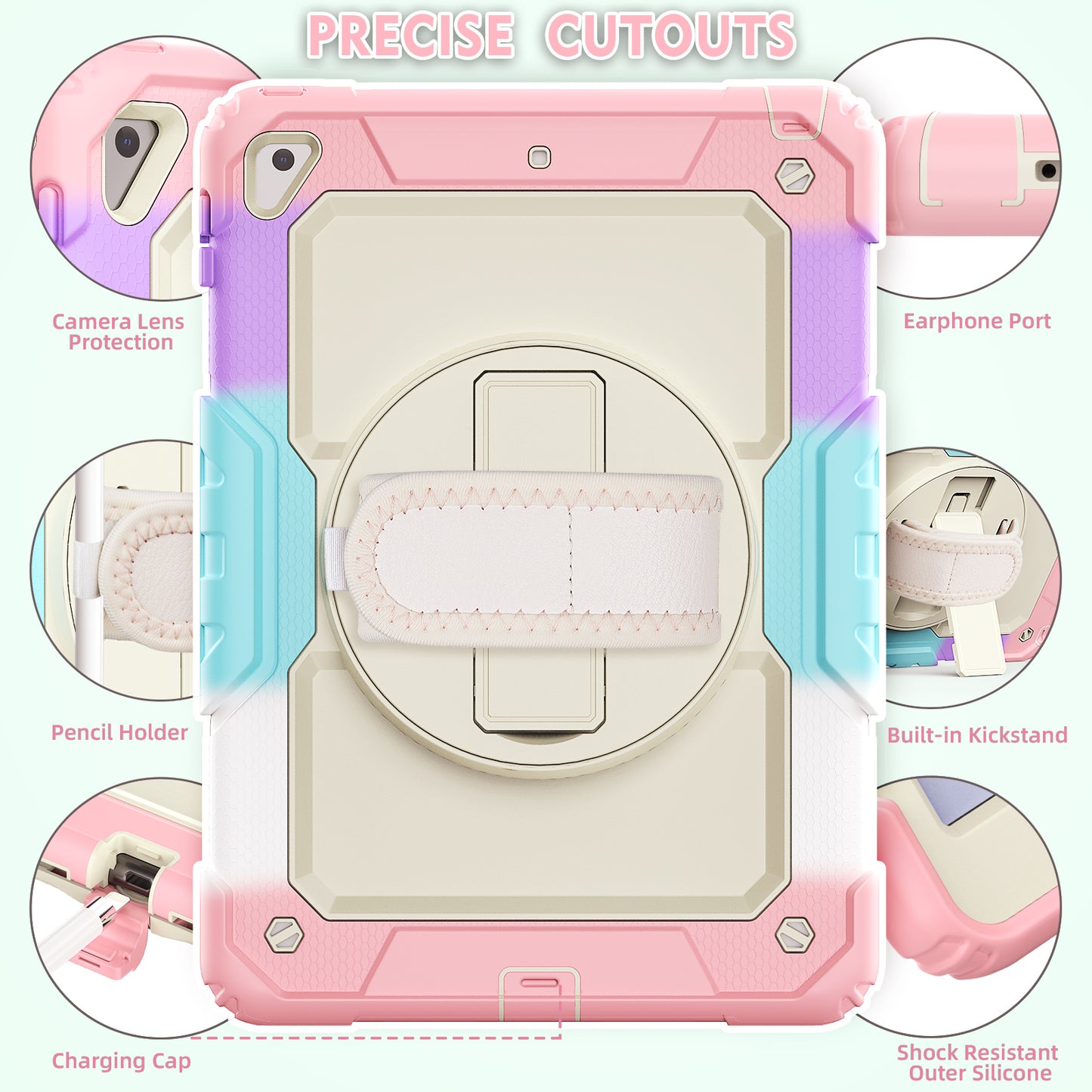 Tough Strap Built-in Screen Protector iPad 8 Case Multi-functional