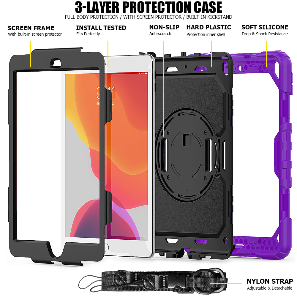 Tough Strap Built-in Screen Protector iPad 7 Case Multi-functional