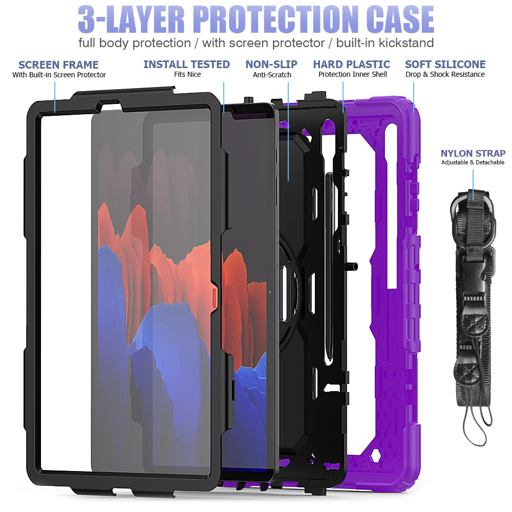 Tough Strap Built-in Screen Protector Galaxy Tab S7+ Case Multi-functional