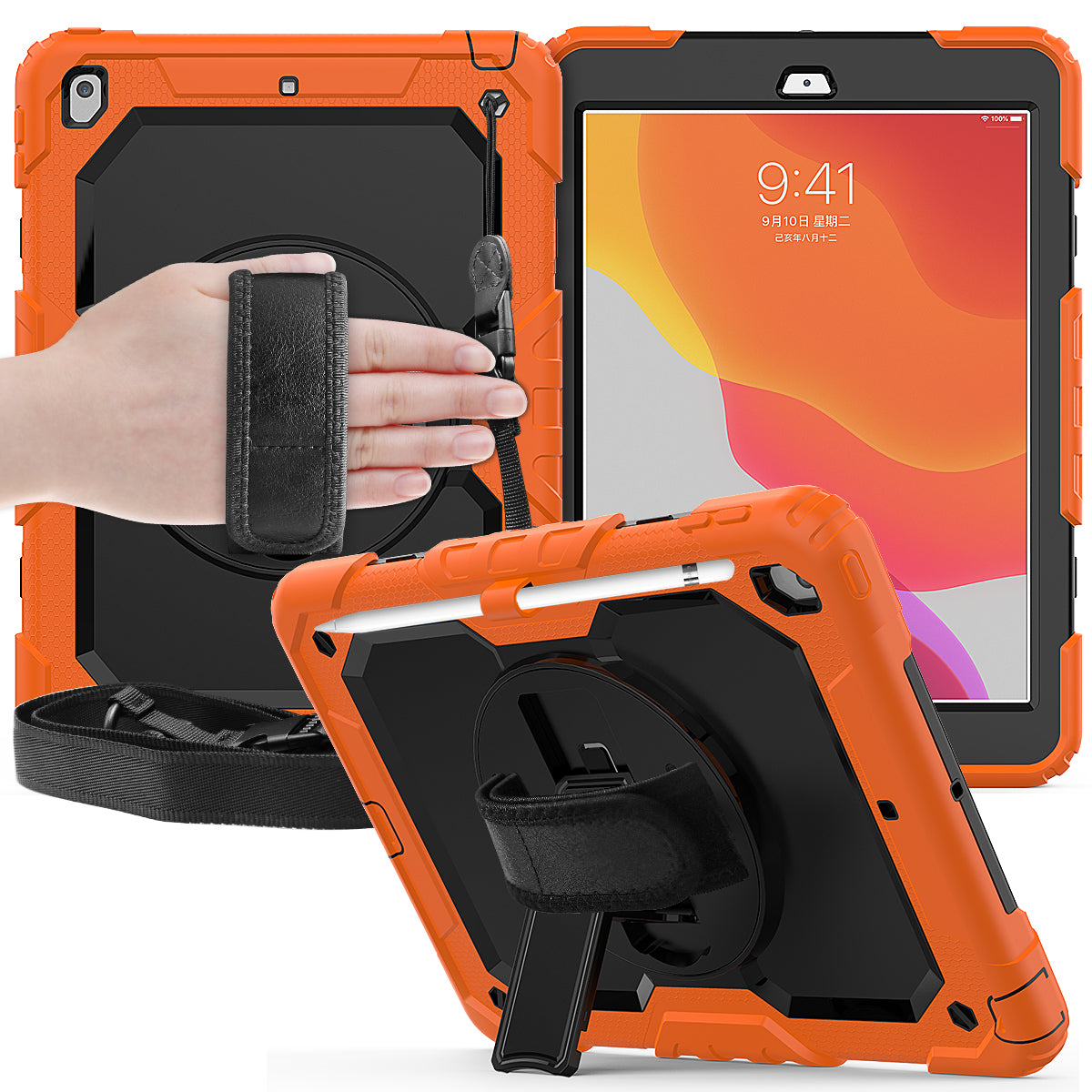 Tough Strap Built-in Screen Protector iPad 8 Case Multi-functional