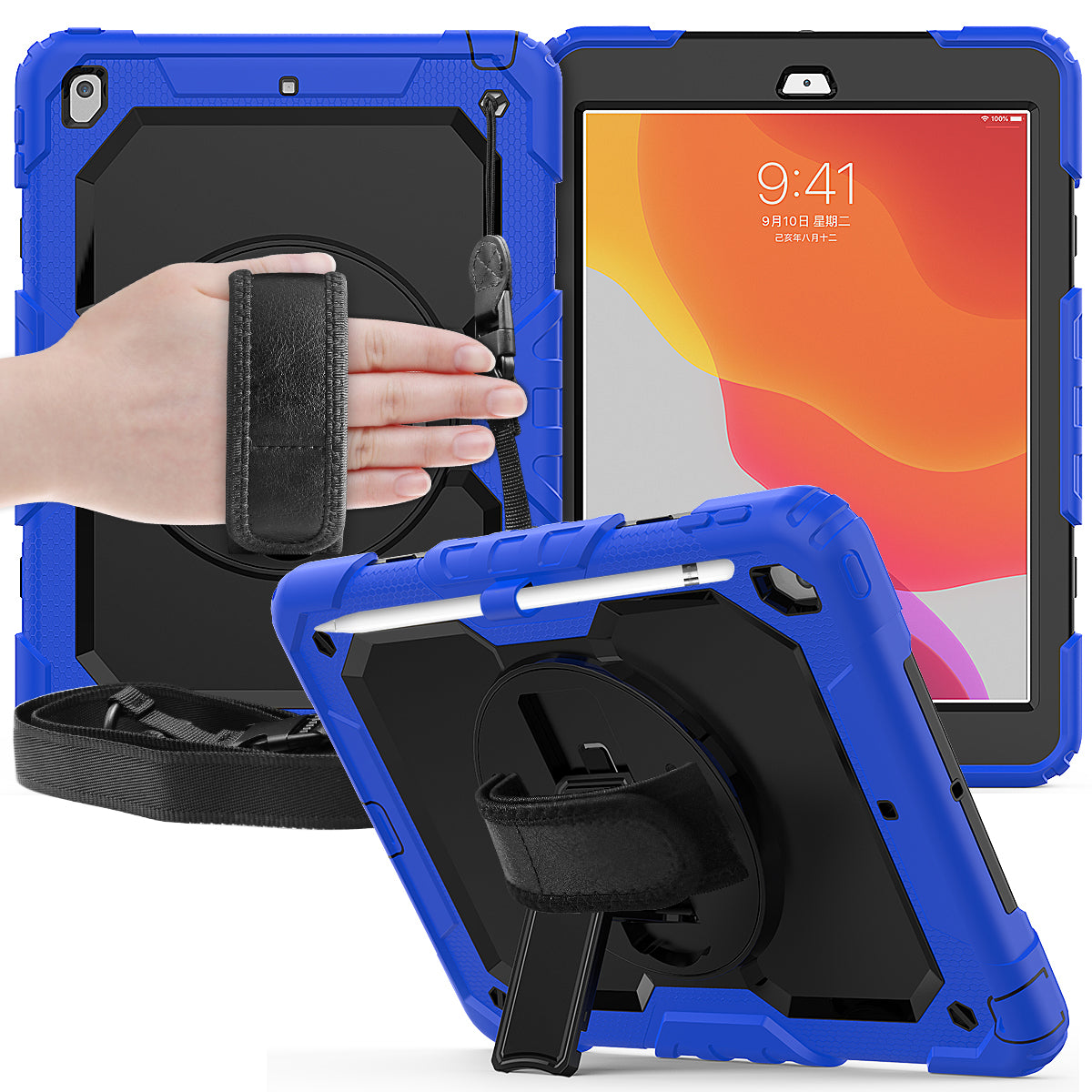 Tough Strap Built-in Screen Protector iPad 9 Case Multi-functional