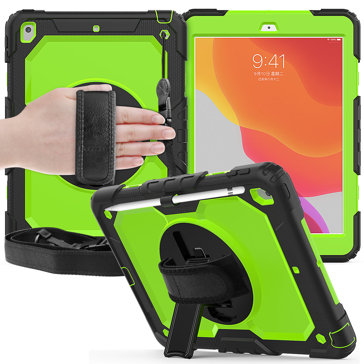 Tough Strap Built-in Screen Protector iPad 7 Case Multi-functional