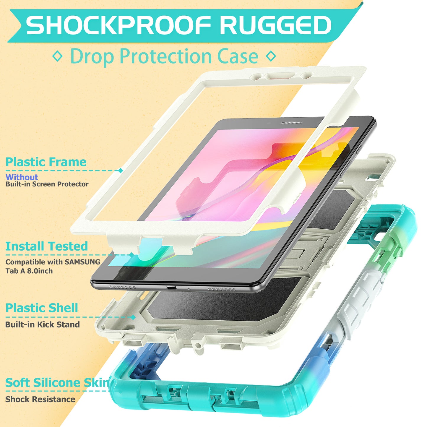 Kickstand Built-in Screen Protector Galaxy Tab A 8.0 (2019) Case Shoulder