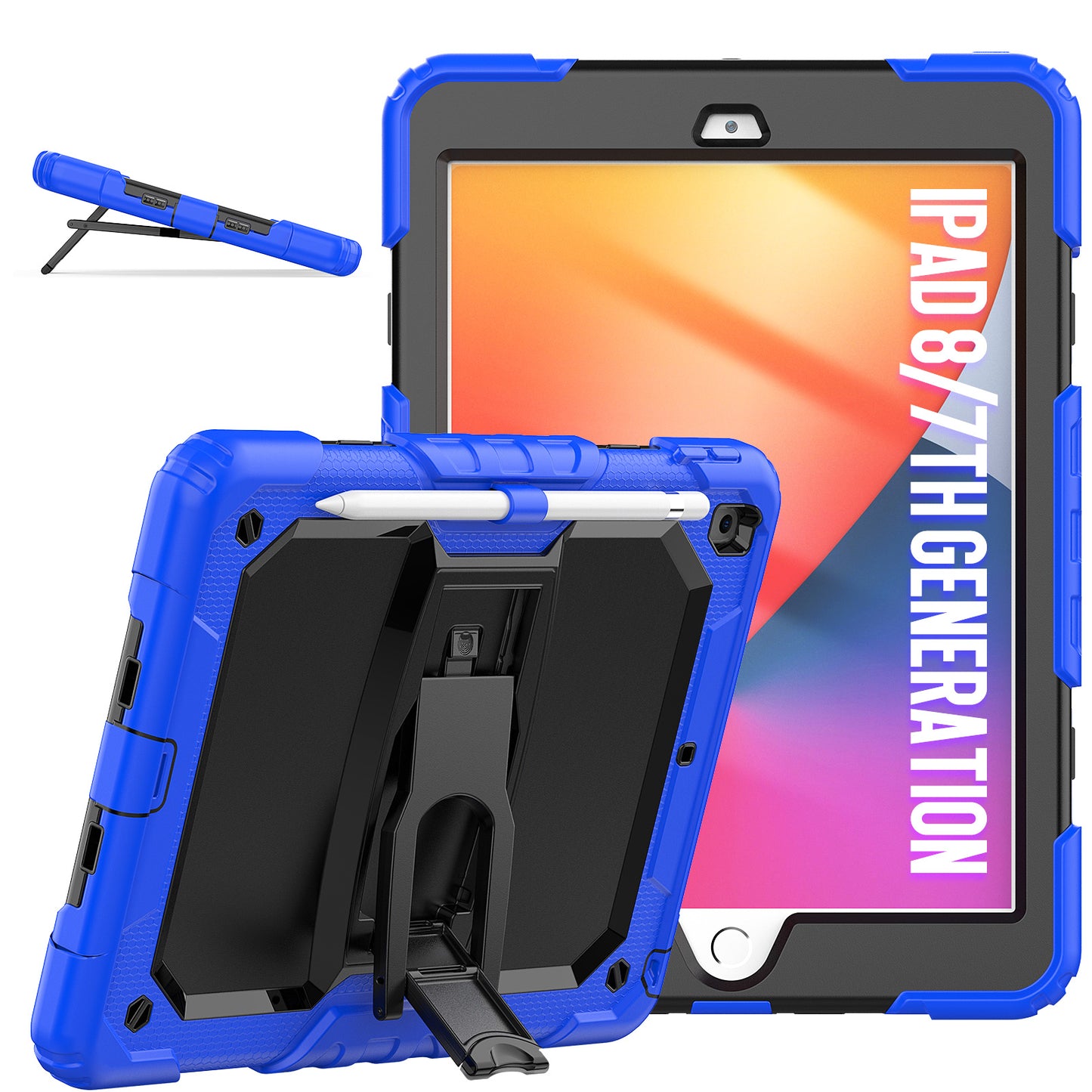 Kickstand Built-in Screen Protector Apple iPad 8 Case Shoulder Strap