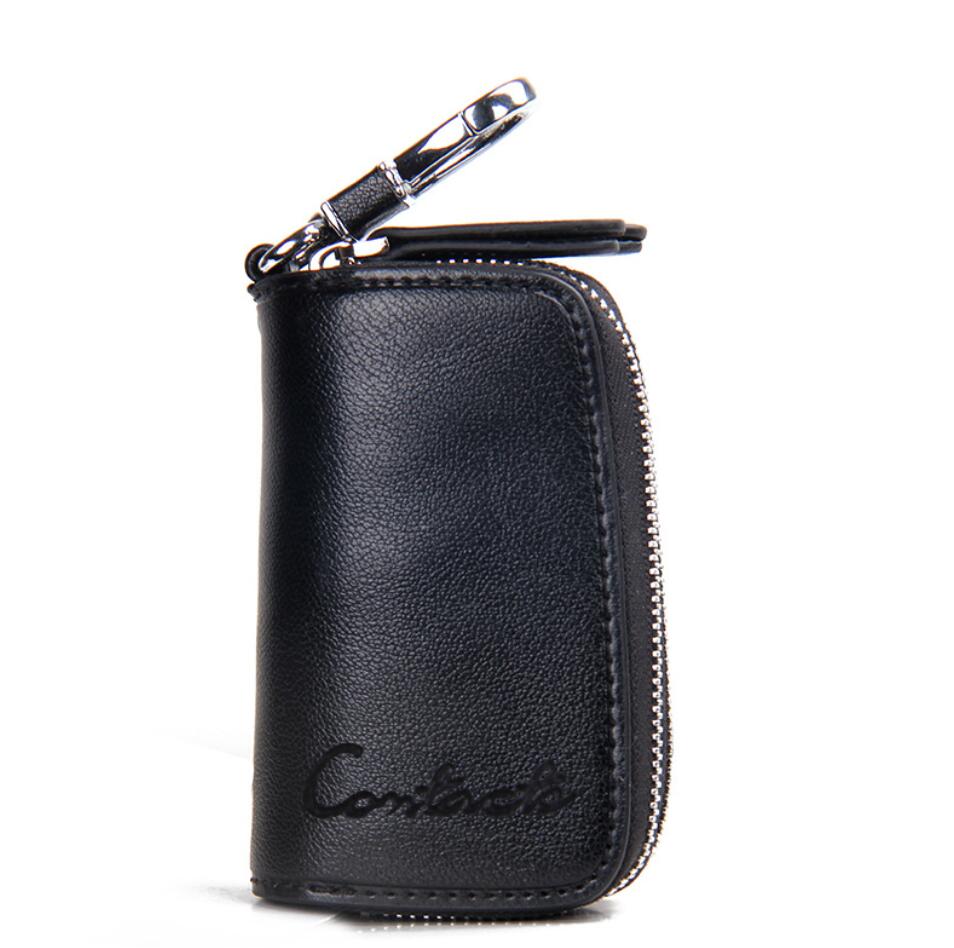 Men's Genuine Leather Keychain with Dual Zipper Car Key Casual Multi-functional