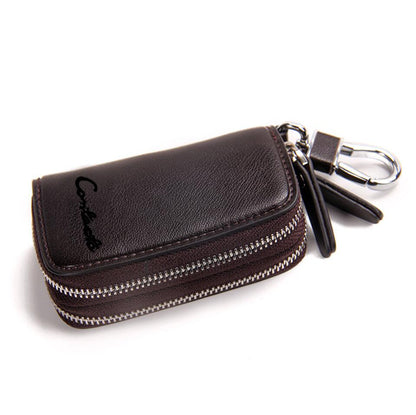 Men's Genuine Leather Keychain with Dual Zipper Car Key Casual Multi-functional