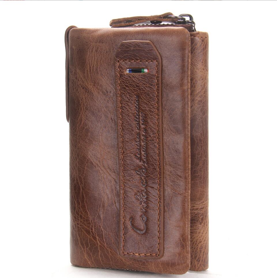 Men's Genuine Leather Wallet Money Clip Fashion Large Capacity 3-Fold