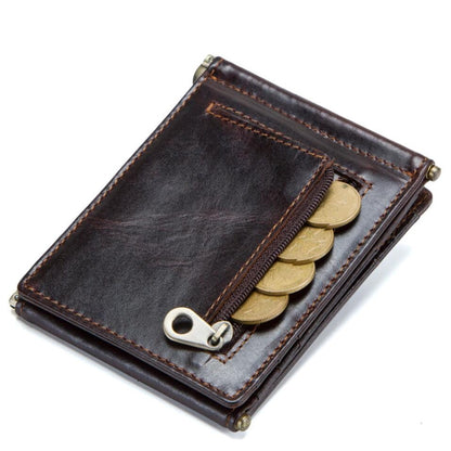 Men's Genuine Leather Wallet Money Clip Pick Up RFID Retro Clip Pouch 3-Folding