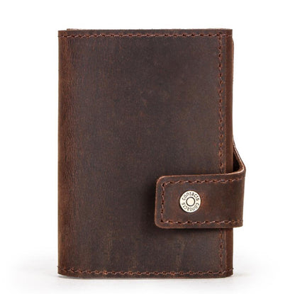 Men's Genuine Leather Business Card Case RFID Multifunctional Automatic Buckle