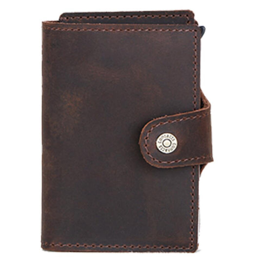 Men's Genuine Leather Business Card Case RFID Anti theft Brush Automatic Fold Box