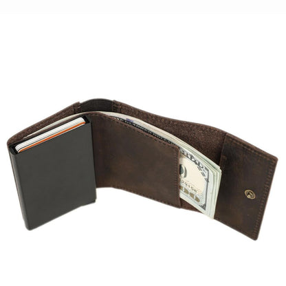 Men's Genuine Leather Business Card Case RFID Anti Theft Swipe Fashion Automatic