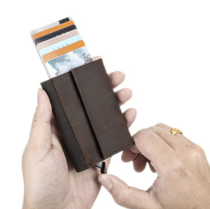 Men's Genuine Leather Business Card Case RFID Anti Theft Swipe Fashion Automatic