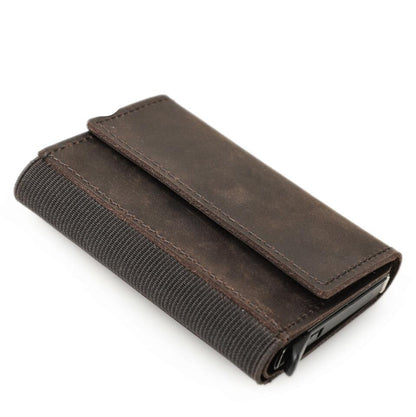 Men's Genuine Leather Business Card Case RFID Anti Theft Swipe Fashion Automatic