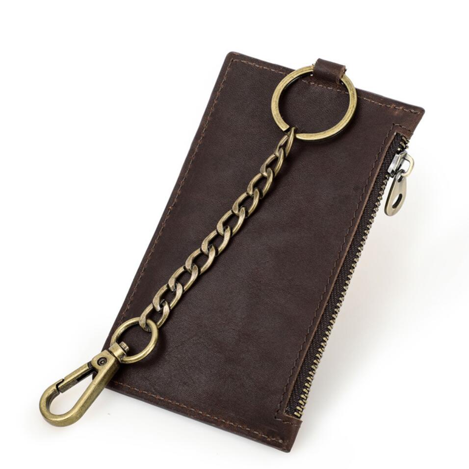 Men's Genuine Leather Wallet Money Clip Airtag Slot Anti theft Iron Chain