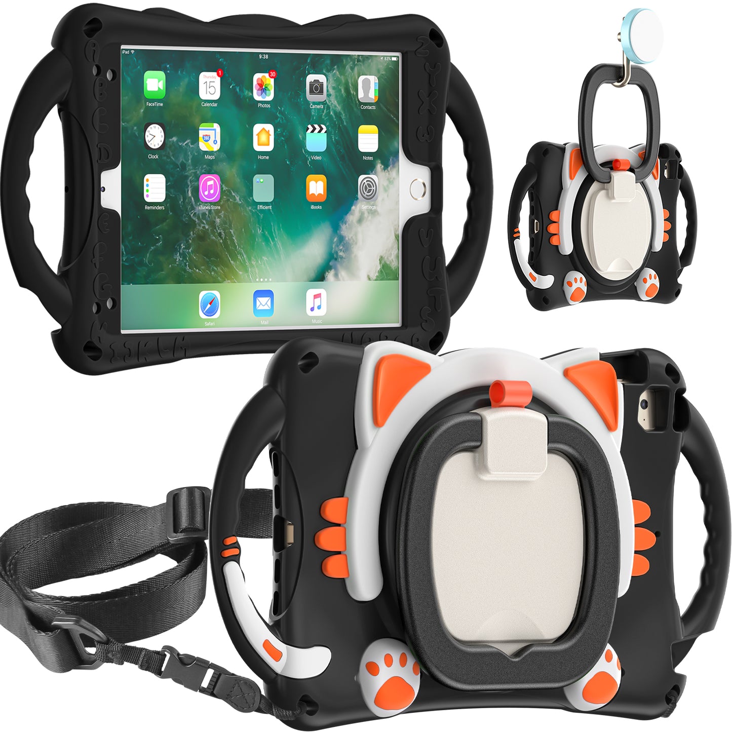 Stereoscopic Cat Apple iPad Mini 5 Case Kids Rotating Handle Grip