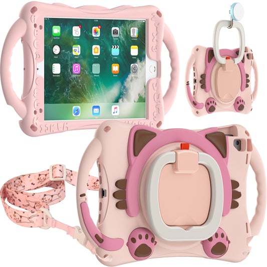 Stereoscopic Cat Apple iPad 5 Case Kids Rotating Handle Grip