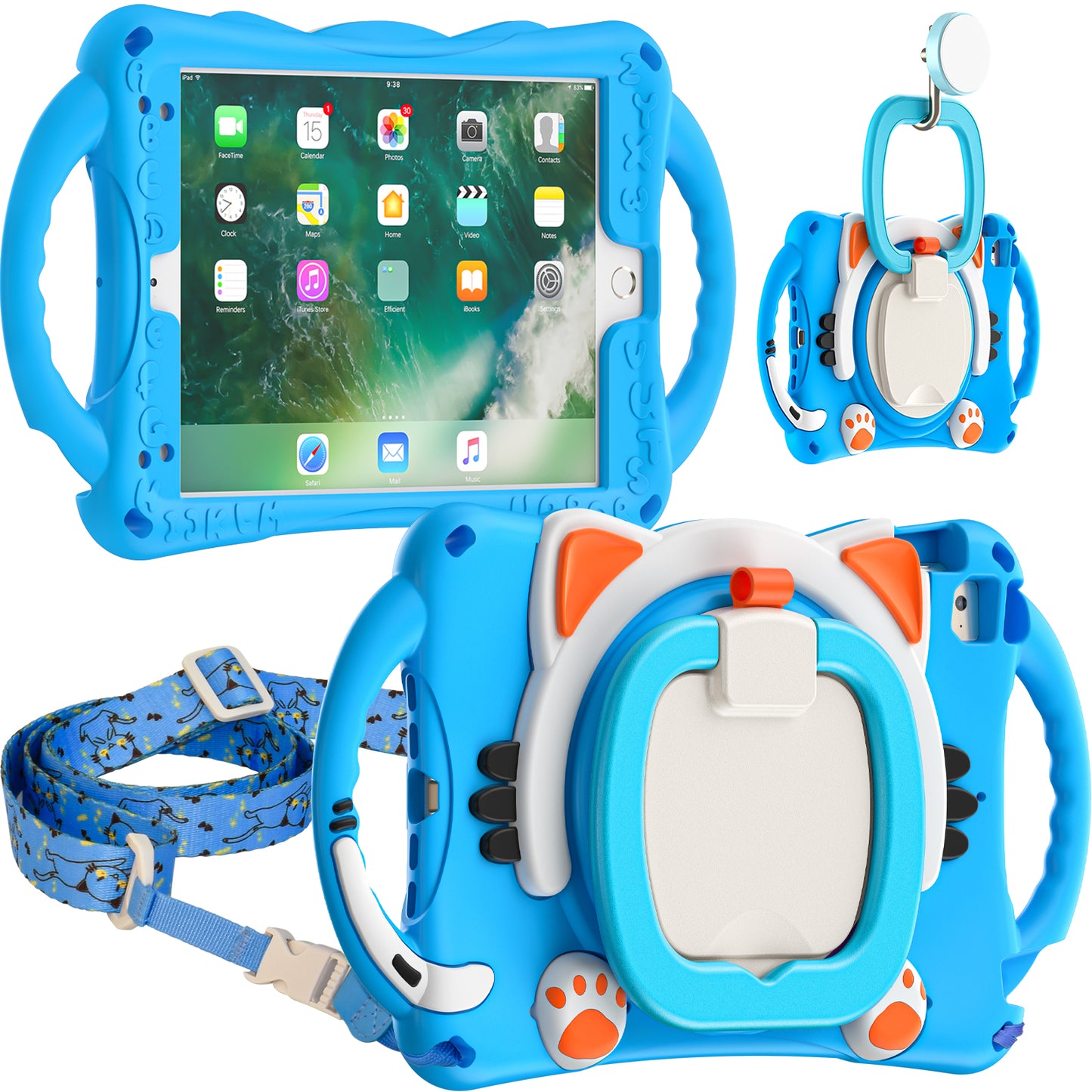 Stereoscopic Cat Apple iPad Mini 5 Case Kids Rotating Handle Grip