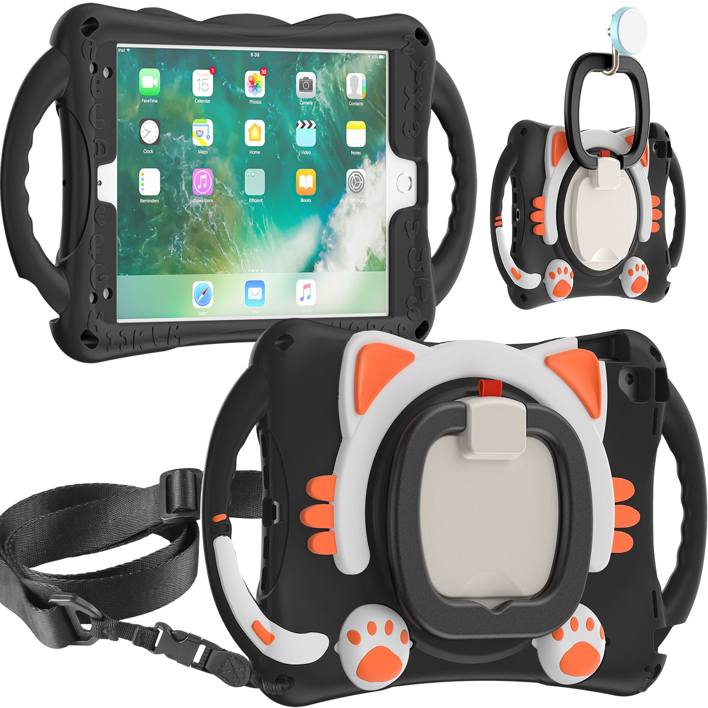 Stereoscopic Cat Apple iPad Air 2 Case Kids Rotating Handle Grip