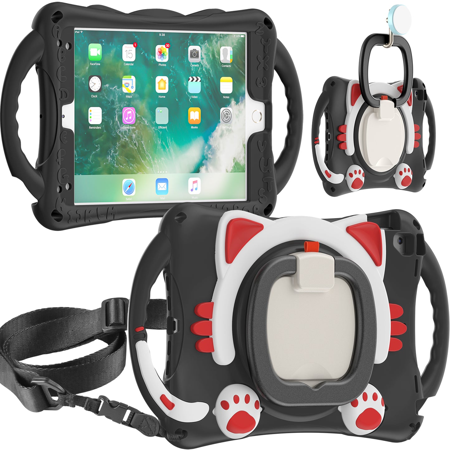 Stereoscopic Cat Apple iPad 5 Case Kids Rotating Handle Grip