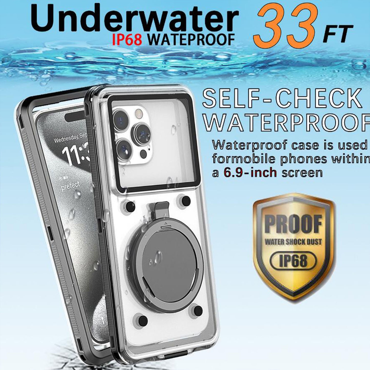 Ultramarine Technology 10m Waterproof Phone Case with Built-In Stand & Direct Charging Port