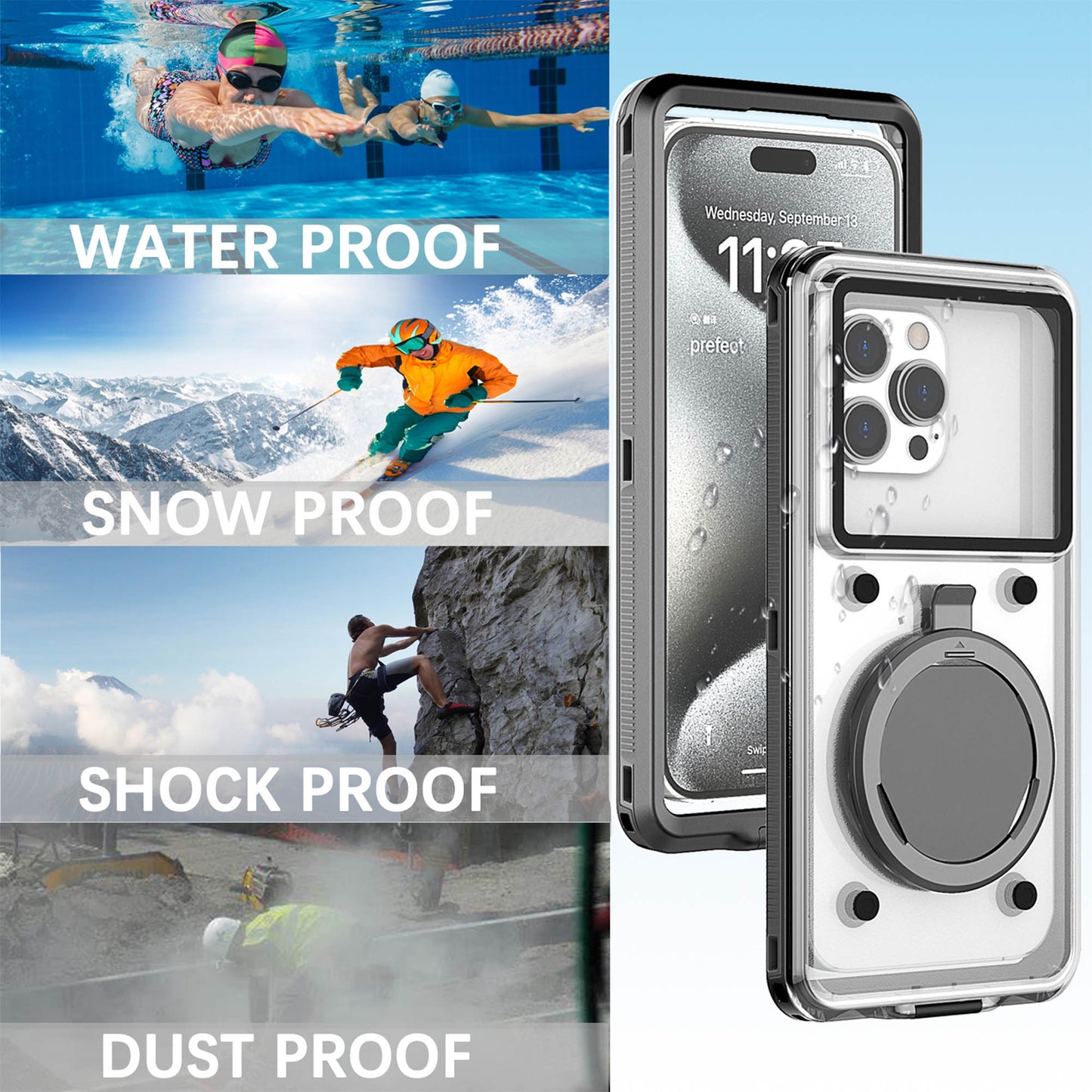 Ultramarine Technology 10m Waterproof Phone Case with Built-In Stand & Direct Charging Port