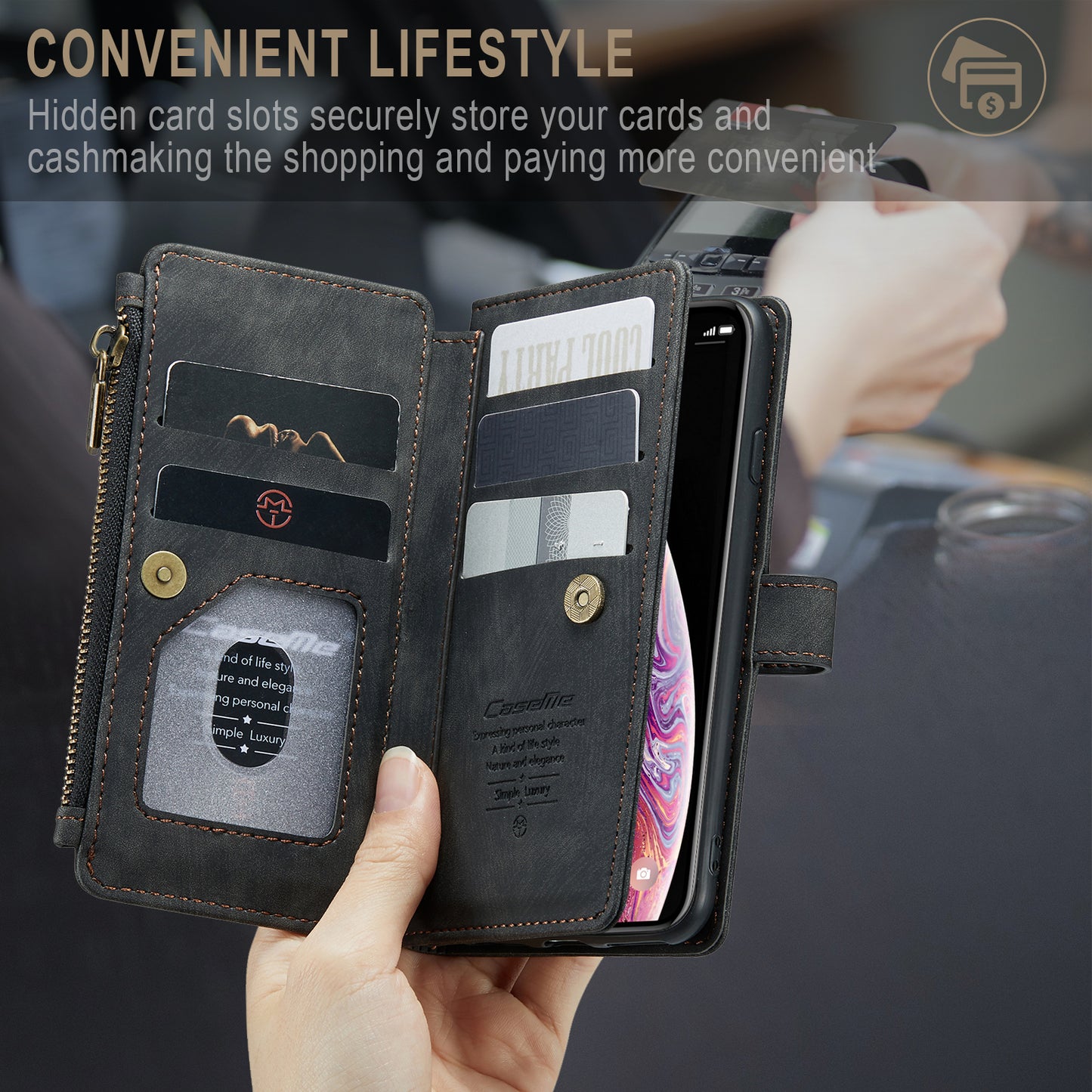 Multi-card Hand Strap Apple iPhone Xs Case Double Fold Stand