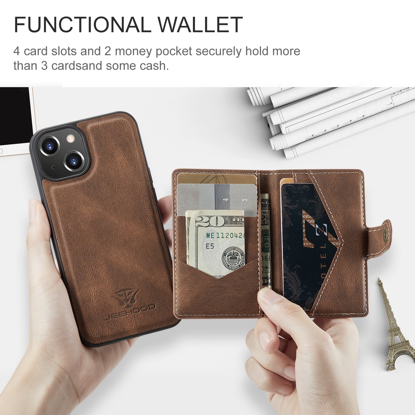 Magnetic Detachable Card Holder iPhone 14 Case Leather Flip