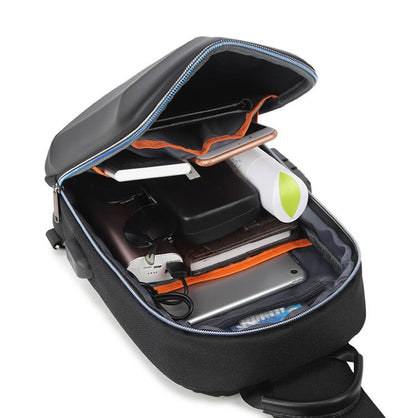 Men's Oxford Fanny Pack Chest Bag Tablet USB Charging Anti-theft Casual Riding Waterproof